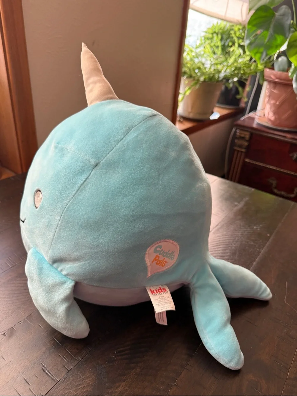 Cuddle Pals Blue Narwhal Plush Toy / Pillow with Cream Horn
